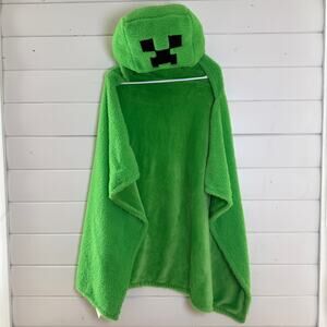 Minecraft Creeper Hooded Plush Blanket Kids Green NWT